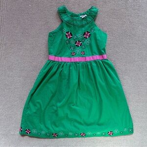 Girls Y2K Green Sleeveless Floral Embroidered Dress Size 10